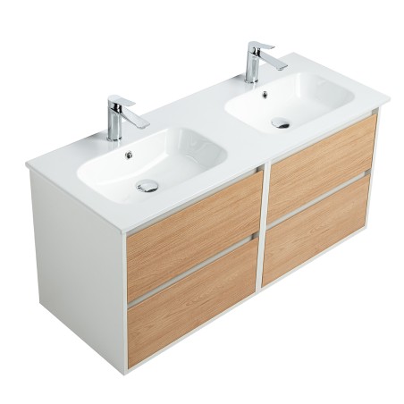 Ensemble meuble 120 blanc effet bois-Vasque céramique-Miroirs ELY - Ensemble Meuble + Vasque + Miroir - Bain-bain