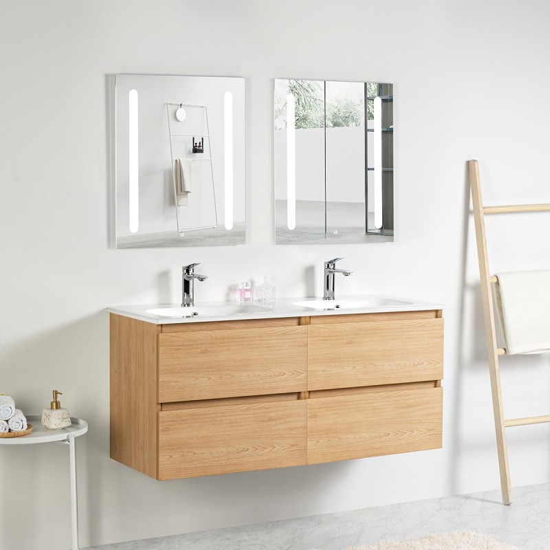 Ensemble meuble 120 bois-Vasque céramique-Miroirs ELY - Ensemble Meuble + Vasque + Miroir - Bain-bain