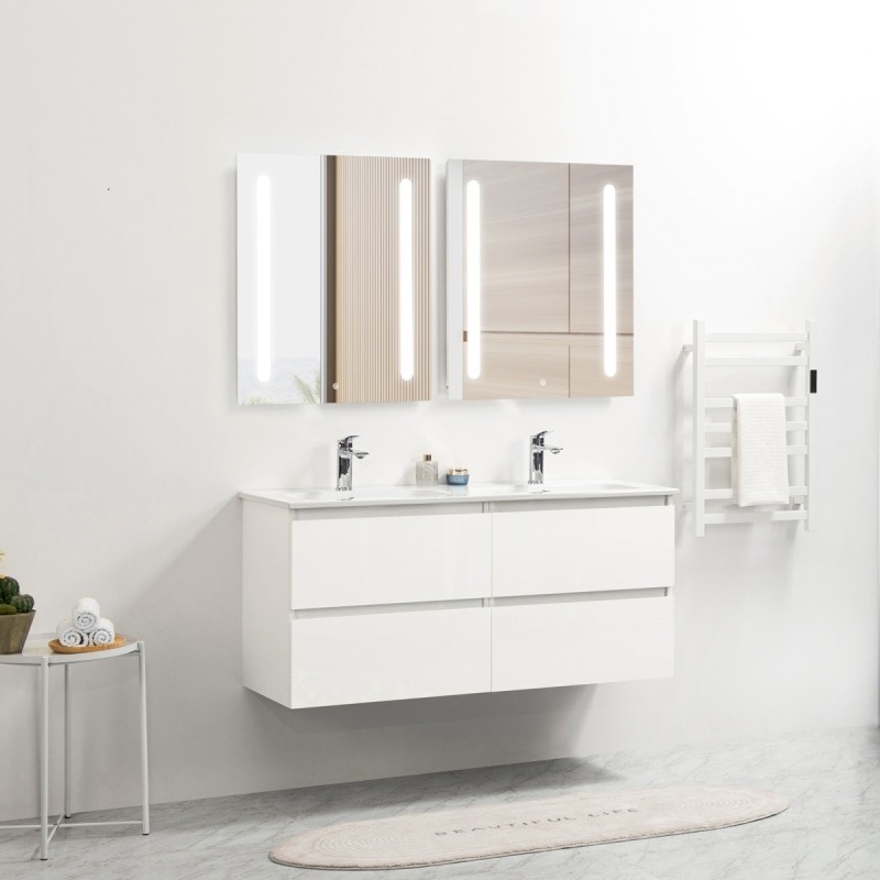 Ensemble meuble 120 blanc-Vasque céramique-Miroirs ELY - Ensemble Meuble + Vasque + Miroir - Bain-bain