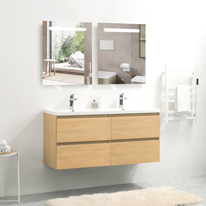 Pack meuble 120 bois-Vasque résine-Robinets chromé - Pack Meuble + Vasque + Robinet - Bain-bain