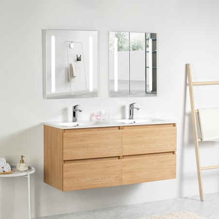 Pack meuble 120 bois-Vasque céramique-Robinets chromé - Pack Meuble + Vasque + Robinet - Bain-bain