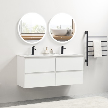 Pack meuble 120 blanc-Vasque céramique-Robinets noir - Pack Meuble + Vasque + Robinet - Bain-bain