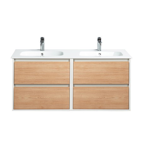 Ensemble meuble 120 blanc effet bois-Vasque céramique - Ensemble Meuble + Vasque - Bain-bain