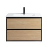Pack meuble 80 bois détail noir-Vasque résine-Robinet noir-Miroir ELY - Pack Meuble + Vasque + Robinet + Miroir - Bain-bain