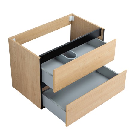 Pack meuble 80 bois détail noir-Vasque résine-Robinet noir-Miroir RIMA - Pack Meuble + Vasque + Robinet + Miroir - Bain-bain