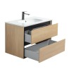 Pack meuble 80 bois détail noir-Vasque céramique-Robinet noir-Miroir JOY - Pack Meuble + Vasque + Robinet + Miroir - Bain-bain