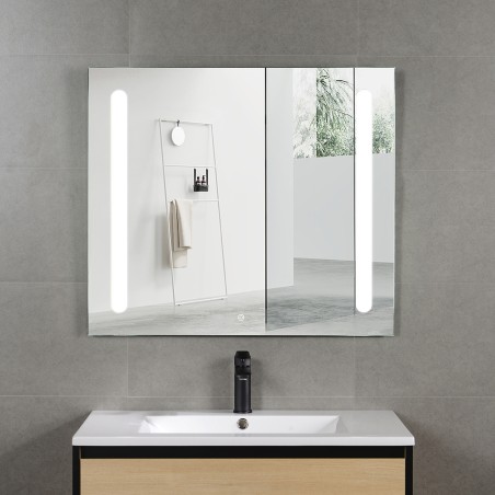 Pack meuble 80 blanc effet bois-Vasque résine-Robinet chromé-Miroir ELY - Pack Meuble + Vasque + Robinet + Miroir - Bain-bain