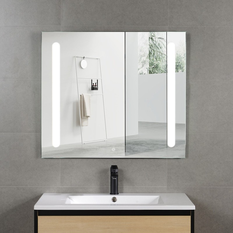 Pack meuble 80 blanc effet bois-Vasque céramique-Robinet chromé-Miroir ELY - Pack Meuble + Vasque + Robinet + Miroir - Bain-bain