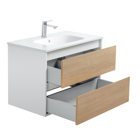 Pack meuble 80 blanc effet bois-Vasque céramique-Robinet chromé-Miroir ELY - Pack Meuble + Vasque + Robinet + Miroir - Bain-bain