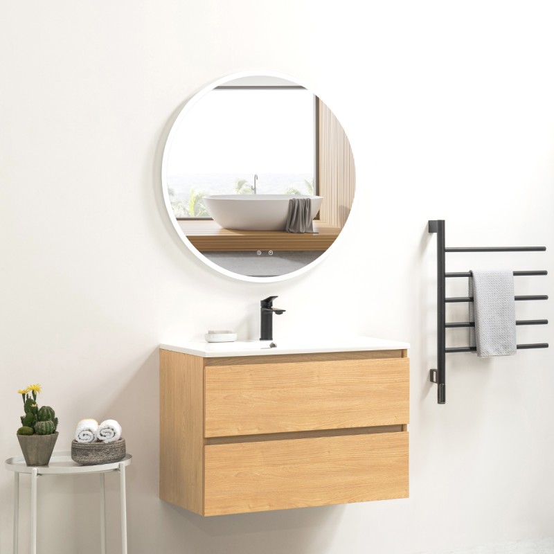 Pack meuble 80 bois-Vasque résine-Robinet noir-Miroir JOY - Pack Meuble + Vasque + Robinet + Miroir - Bain-bain