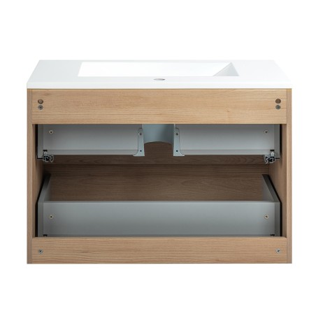 Pack meuble 80 bois-Vasque résine-Robinet noir-Miroir JOY - Pack Meuble + Vasque + Robinet + Miroir - Bain-bain