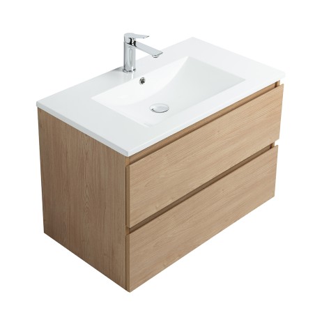Pack meuble 80 bois-Vasque résine-Robinet chromé-Miroir JOY - Pack Meuble + Vasque + Robinet + Miroir - Bain-bain