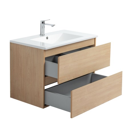 Pack meuble 80 bois-Vasque résine-Robinet chromé-Miroir JOY - Pack Meuble + Vasque + Robinet + Miroir - Bain-bain