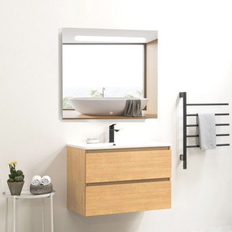 Pack meuble 80 bois-Vasque céramique-Robinet noir-Miroir RIMA - Pack Meuble + Vasque + Robinet + Miroir - Bain-bain