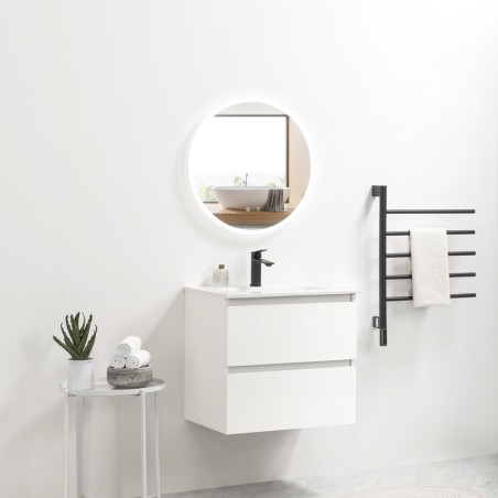 Pack meuble 80 blanc-Vasque céramique-Robinet noir-Miroir JOY - Pack Meuble + Vasque + Robinet + Miroir - Bain-bain
