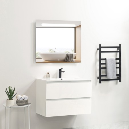 Pack meuble 80 blanc-Vasque céramique-Robinet noir-Miroir RIMA - Pack Meuble + Vasque + Robinet + Miroir - Bain-bain