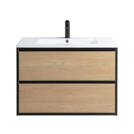 Ensemble meuble 80 bois détail noir-Vasque résine-Miroir JOY - Ensemble Meuble + Vasque + Miroir - Bain-bain