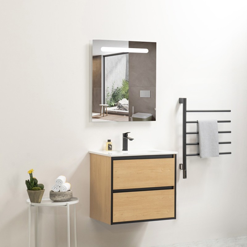 Ensemble meuble 80 bois détail noir-Vasque céramique-Miroir RIMA - Ensemble Meuble + Vasque + Miroir - Bain-bain