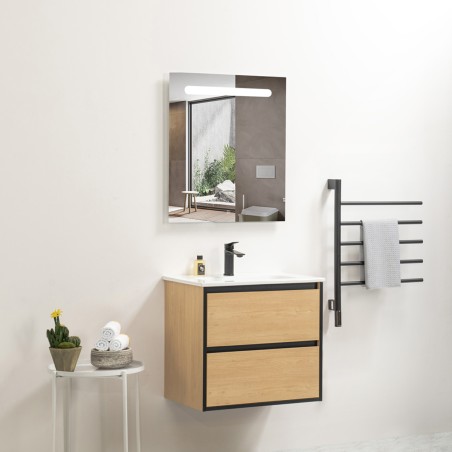 Ensemble meuble 80 bois détail noir-Vasque céramique-Miroir RIMA - Ensemble Meuble + Vasque + Miroir - Bain-bain