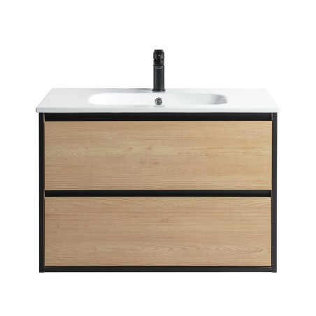 Ensemble meuble 80 bois détail noir-Vasque céramique-Miroir RIMA - Ensemble Meuble + Vasque + Miroir - Bain-bain