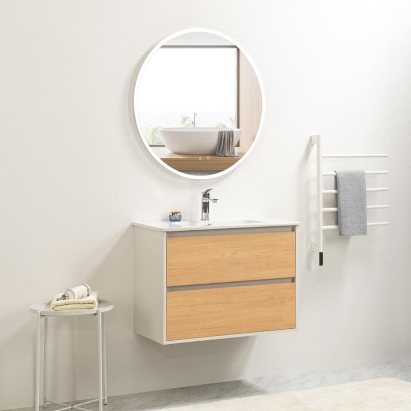 Ensemble meuble 80 blanc effet bois-Vasque céramique-Miroir JOY - Ensemble Meuble + Vasque + Miroir - Bain-bain