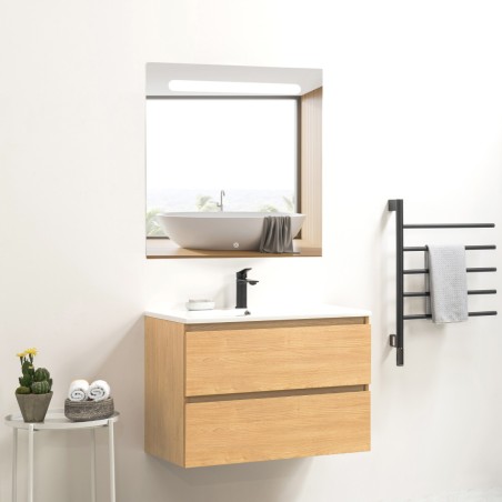 Ensemble meuble 80 bois-Vasque céramique-Miroir RIMA - Ensemble Meuble + Vasque + Miroir - Bain-bain