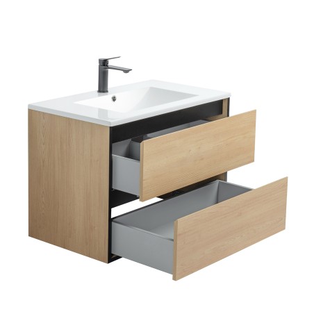 Pack meuble 80 bois détail noir-Vasque résine-Robinet noir - Pack Meuble + Vasque + Robinet - Bain-bain