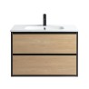 Pack meuble 80 bois detail noir-Vasque céramique-Robinet noir - Pack Meuble + Vasque + Robinet - Bain-bain