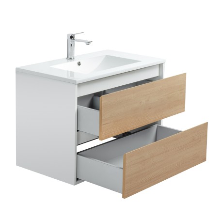 Pack meuble 80 blanc effet bois-Vasque résine-Robinet chromé - Pack Meuble + Vasque + Robinet - Bain-bain