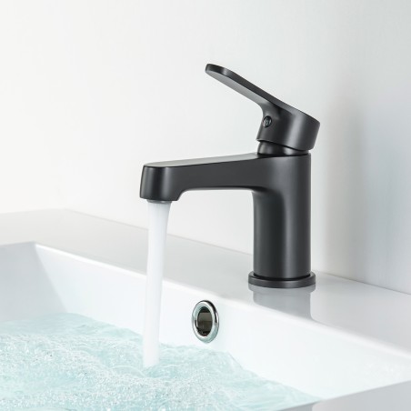 Pack meuble lave-main blanc-Robinet noir - Pack Lave-main + Robinet - Bain-bain