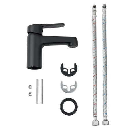 Pack meuble lave-main blanc-Robinet noir - Pack Lave-main + Robinet - Bain-bain
