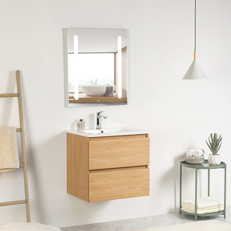 Pack meuble 80 bois-Vasque résine-Robinet chromé - Pack Meuble + Vasque + Robinet - Bain-bain