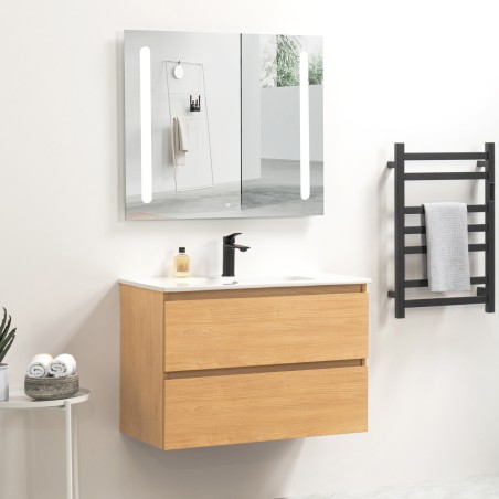 Pack meuble 80 bois-Vasque céramique-Robinet noir - Pack Meuble + Vasque + Robinet - Bain-bain
