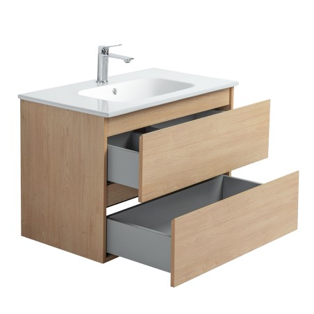 Pack meuble 80 bois-Vasque céramique-Robinet chromé - Pack Meuble + Vasque + Robinet - Bain-bain