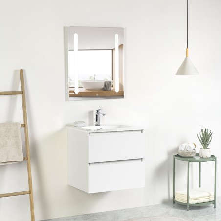 Pack meuble 60 blanc-Vasque céramique-Robinet chromé - Pack Meuble + Vasque + Robinet - Bain-bain