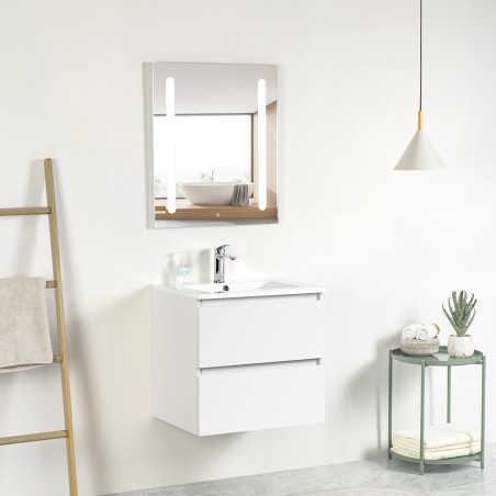 Pack meuble 60 blanc-Vasque résine-Robinet chromé - Pack Meuble + Vasque + Robinet - Bain-bain