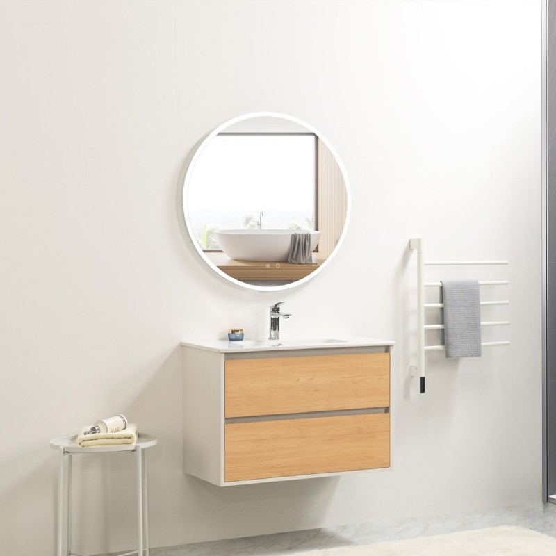 Ensemble meuble 80 blanc effet bois-Vasque céramique - Ensemble Meuble + Vasque - Bain-bain