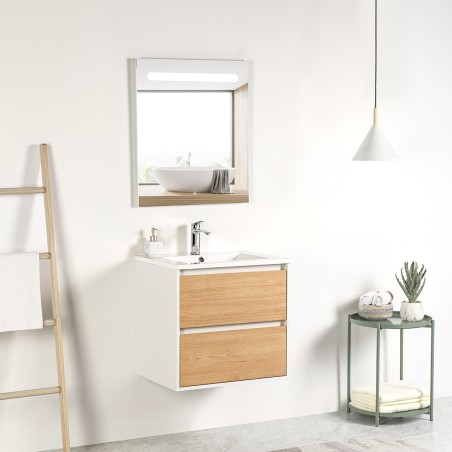 Pack meuble 60 blanc effet bois-Vasque résine-Robinet chromé - Pack Meuble + Vasque + Robinet - Bain-bain