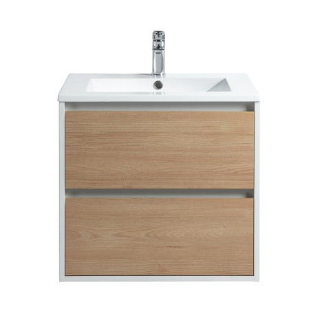 Pack meuble 60 blanc effet bois-Vasque résine-Robinet chromé - Pack Meuble + Vasque + Robinet - Bain-bain