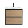 Pack meuble 60 bois detail noir-Vasque céramique-Robinet noir - Pack Meuble + Vasque + Robinet - Bain-bain