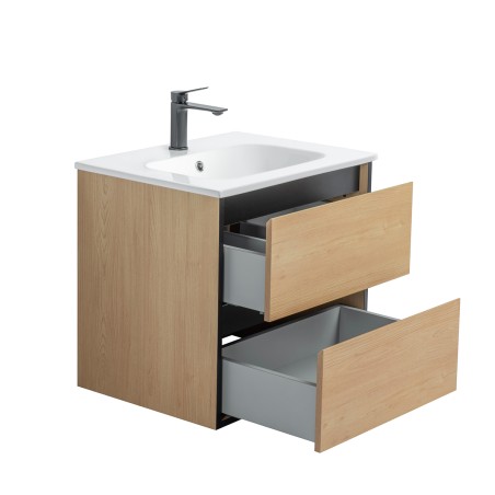 Pack meuble 60 bois detail noir-Vasque céramique-Robinet noir - Pack Meuble + Vasque + Robinet - Bain-bain