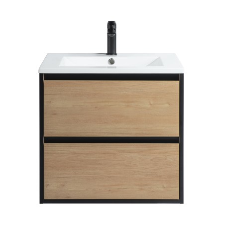 Pack meuble 60 bois détail noir-Vasque résine-Robinet noir - Pack Meuble + Vasque + Robinet - Bain-bain