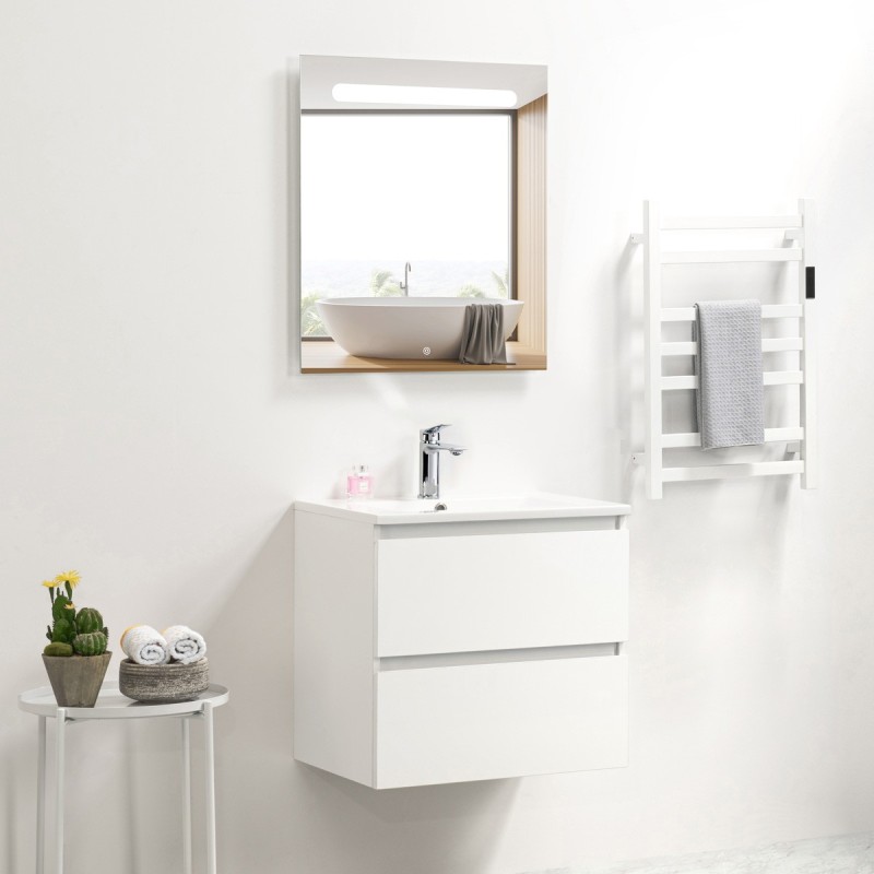 Ensemble meuble 60 blanc-Vasque résine-Miroir RIMA - Ensemble Meuble + Vasque + Miroir - Bain-bain