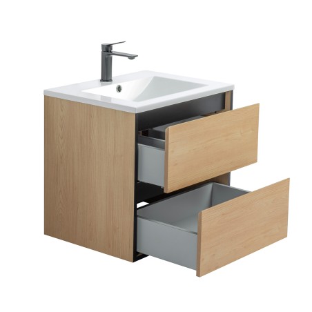 Pack meuble 60 bois détail noir-Vasque résine-Robinet noir-Miroir ELY - Pack Meuble + Vasque + Robinet + Miroir - Bain-bain