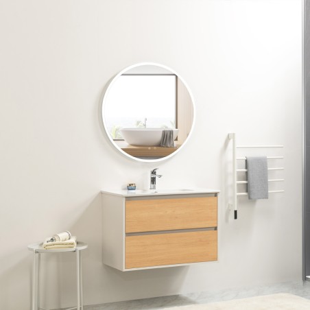 Pack meuble 60 blanc effet bois-Vasque résine-Robinet chromé-Miroir JOY - Pack Meuble + Vasque + Robinet + Miroir - Bain-bain