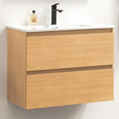 Pack meuble 60 bois-Vasque céramique-Robinet noir-Miroir ELY - Pack Meuble + Vasque + Robinet + Miroir - Bain-bain