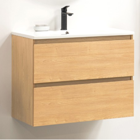 Pack meuble 60 bois-Vasque résine-Robinet noir-Miroir RIMA - Pack Meuble + Vasque + Robinet + Miroir - Bain-bain