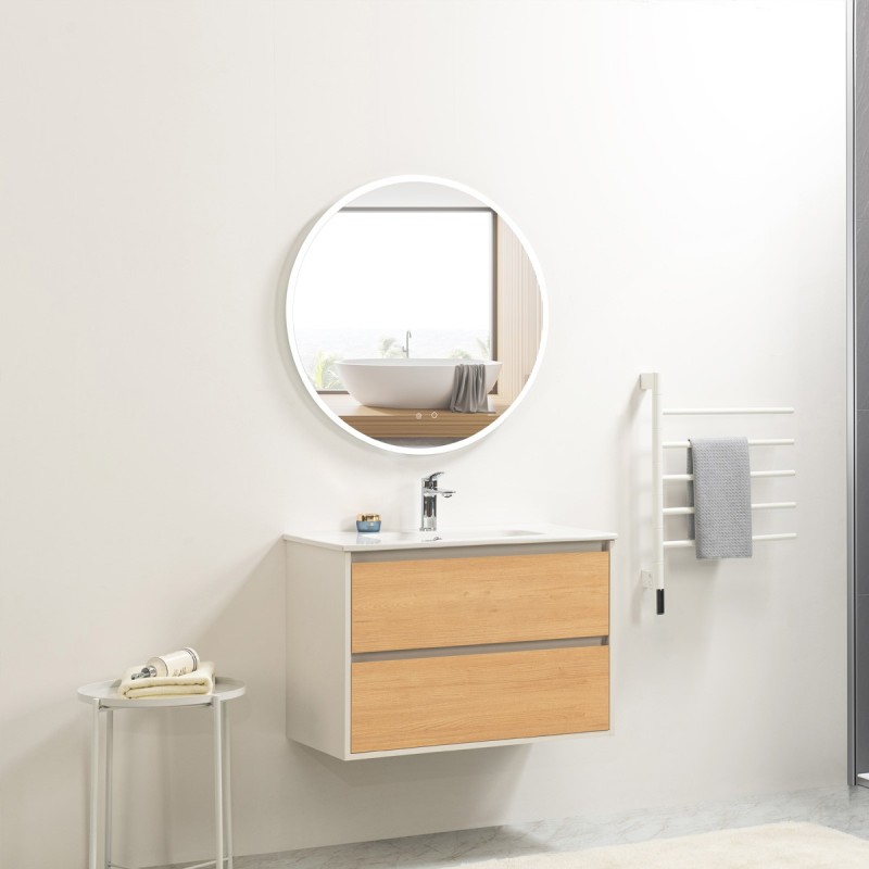 Pack meuble 60 blanc effet bois-Vasque céramique-Robinet chromé-Miroir JOY - Pack Meuble + Vasque + Robinet + Miroir - Bain-bain