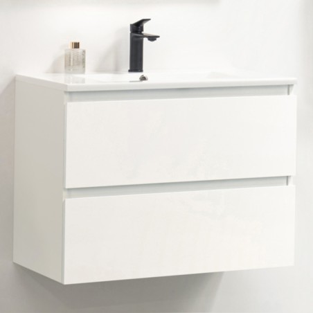 Pack meuble 60 blanc-Vasque résine-Robinet noir-Miroir ELY - Pack Meuble + Vasque + Robinet + Miroir - Bain-bain