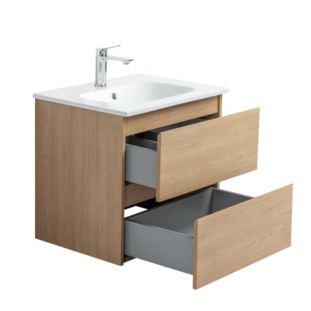 Pack meuble 60 bois-Vasque céramique-Robinet chromé-Miroir ELY - Pack Meuble + Vasque + Robinet + Miroir - Bain-bain